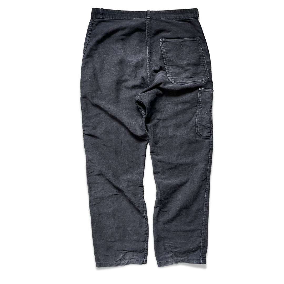 Black French Repaired Moleskin Work Trousers - 1960s