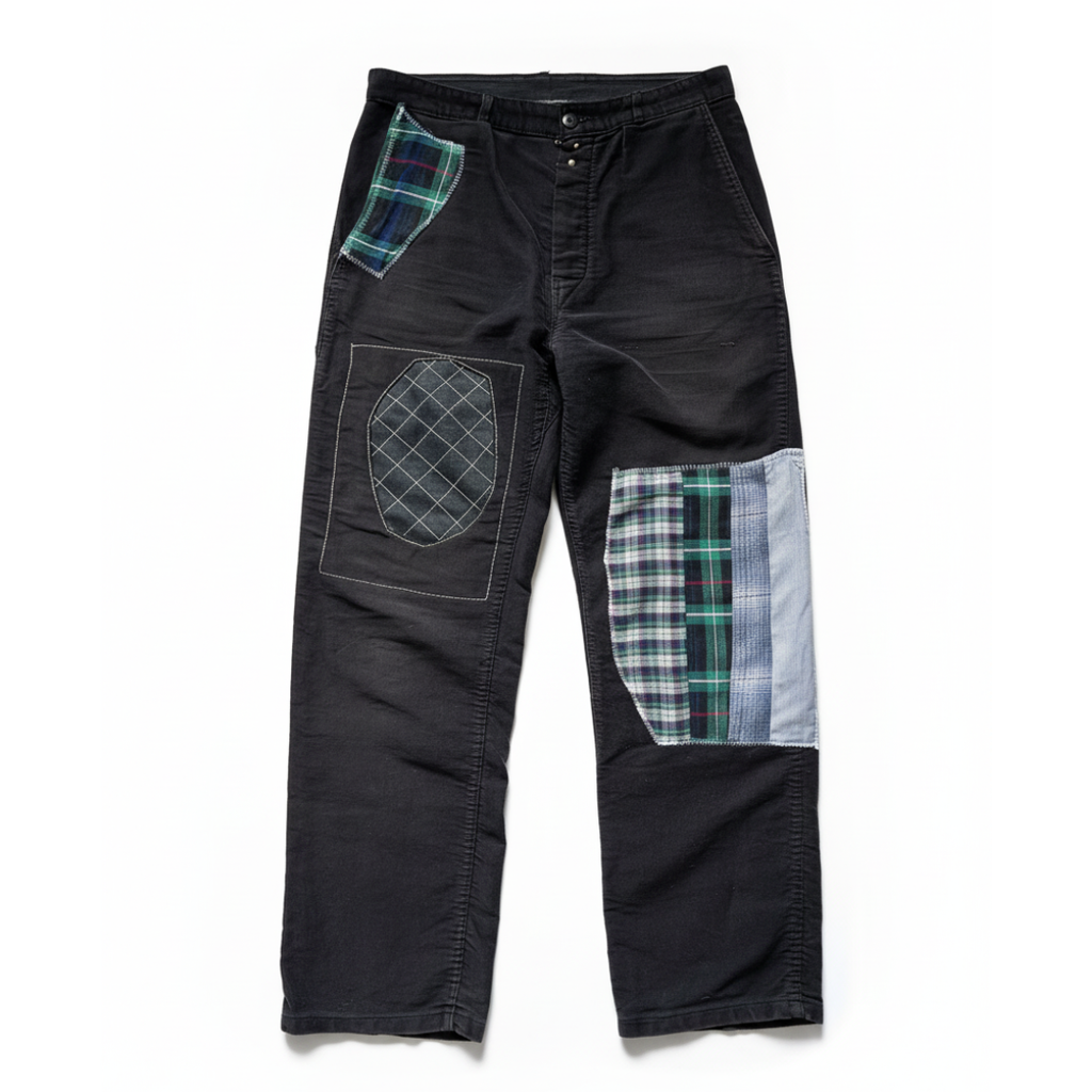 Black French Repaired Moleskin Work Trousers - 1960s