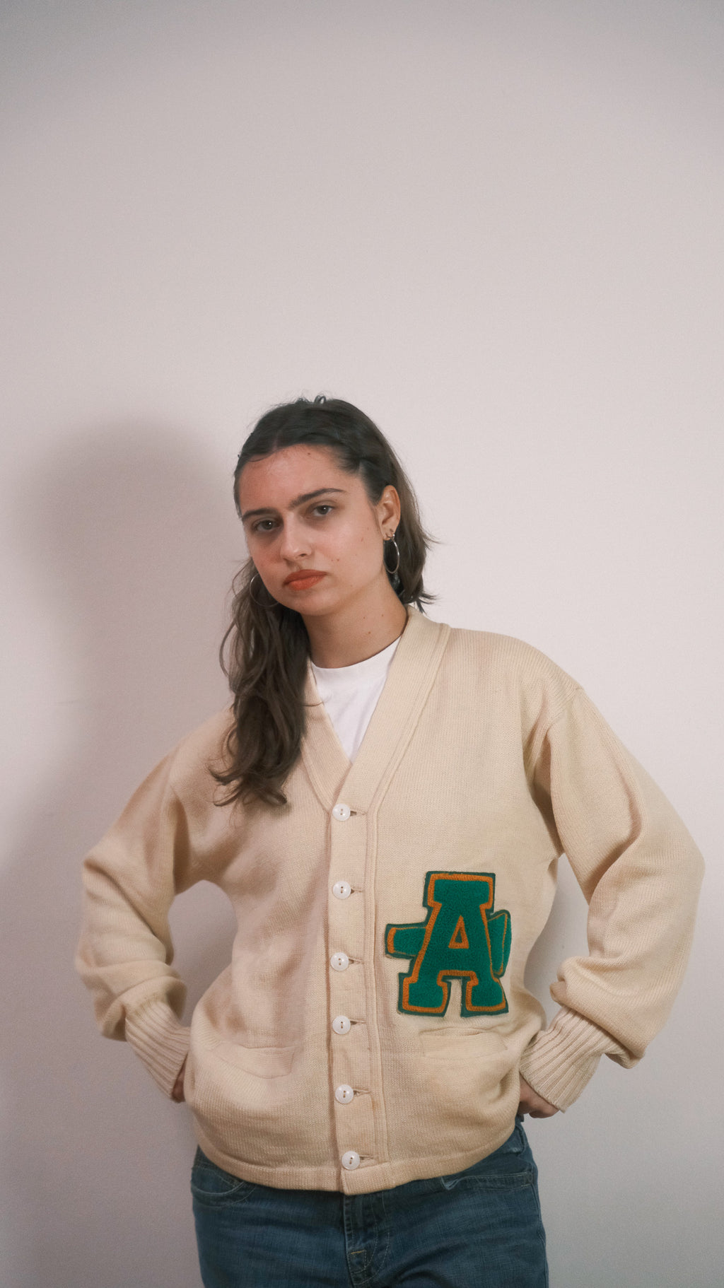 Cream Letterman Cardigan - 1970s