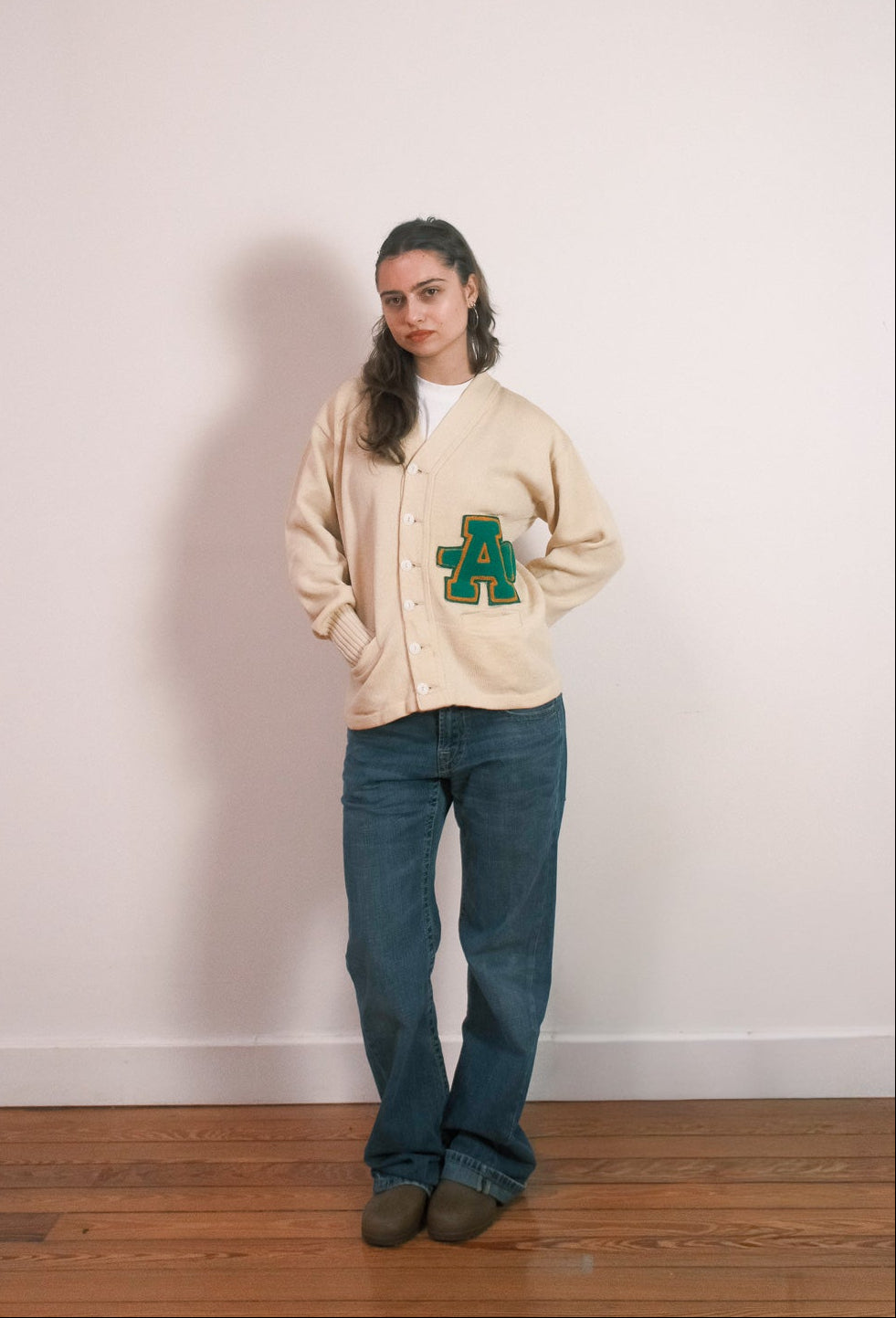 Cream Letterman Cardigan - 1970s