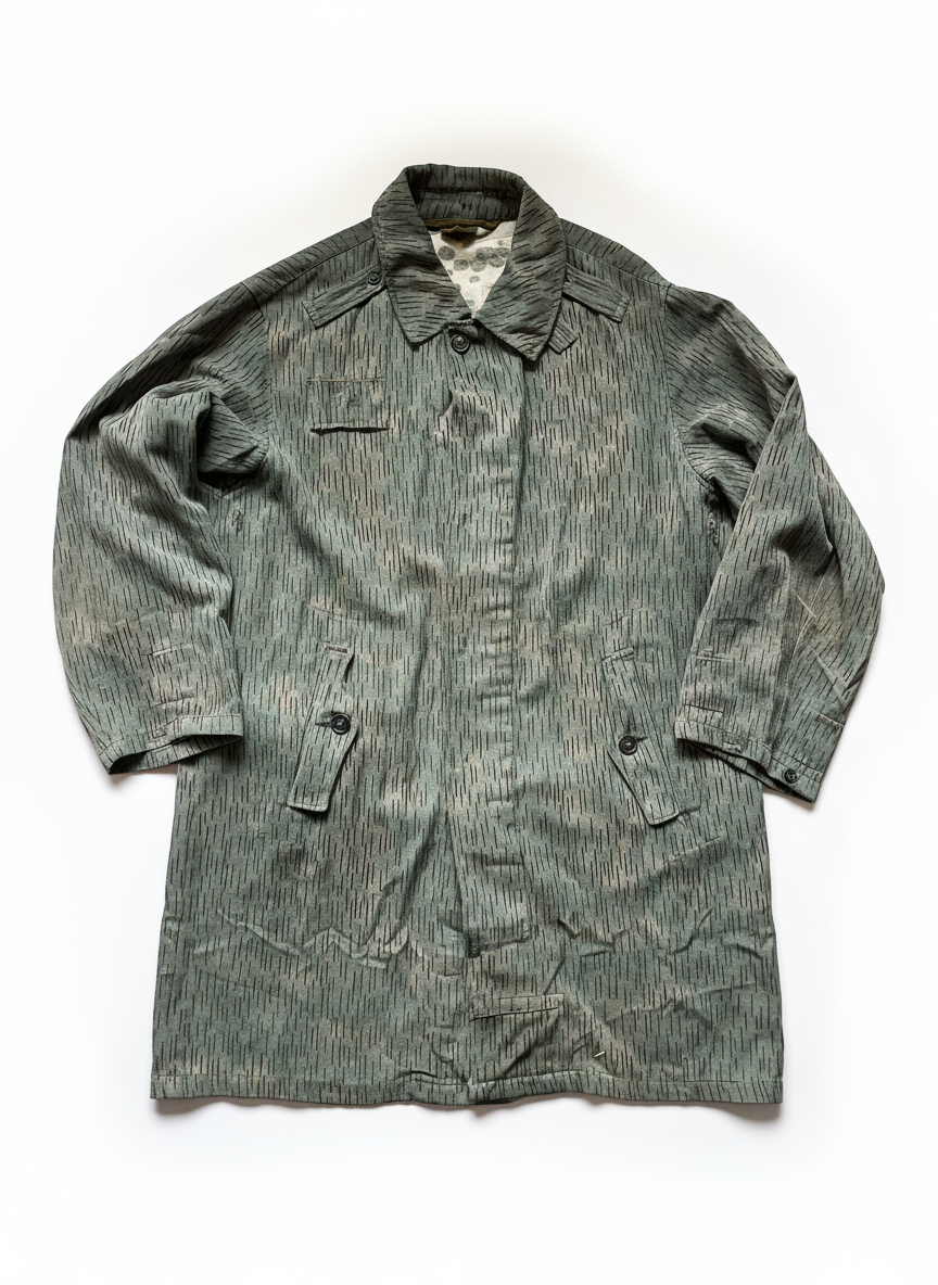 Green trench coat with a pattern on a white background